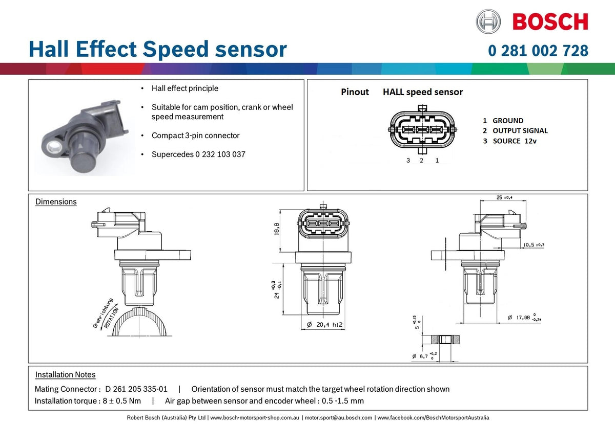 Bosch Hall Effect Speed Sensor ECUMaster Australia Bosch hall effect speed sensor ecumaster australia